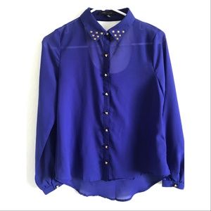 JOA + Closet Blue Button-Down with Gold Sequence